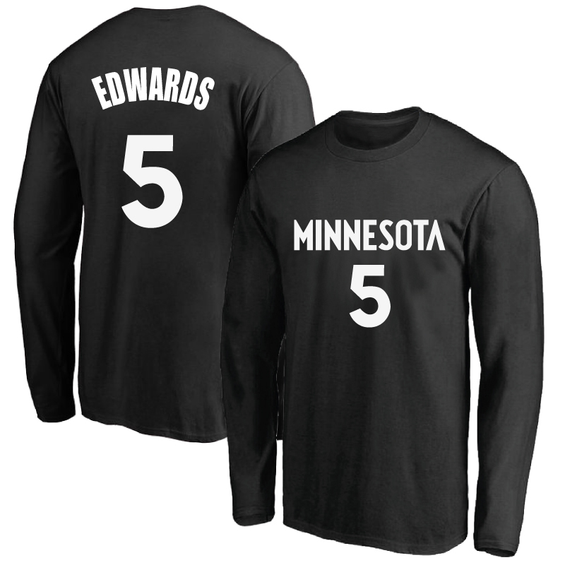 Spring and Autumn Timberwolves No. 5 Edwards Jersey Training Wear Thin Basketball Sports Pure Cotton Round Neck Long-Sleeved T-Shirt Spring and Autumn Timberwolves No. 5 Edwards Jersey Training Wear Thin Basketball Sports Pure Cotton Round Neck Long-Sleeved T-Shirt