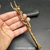 Antique copper miscellaneous collection solid brass happy eyebrow pot lid fork copper fork retro tea pet copper ornaments