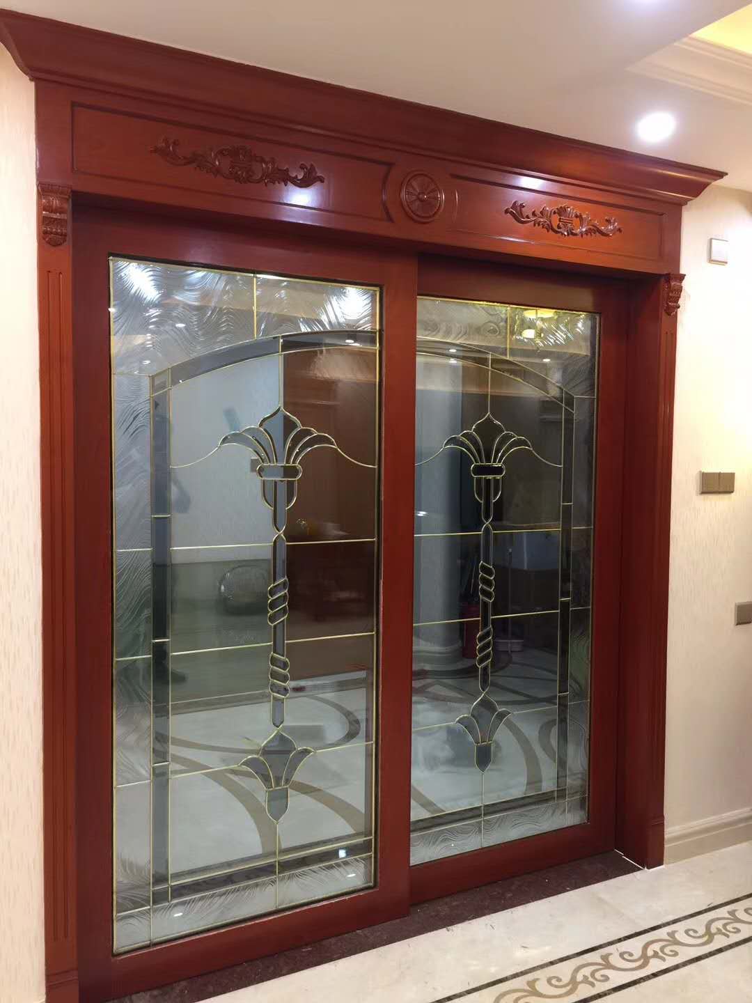 Art glass copper strip inlaid custom-made wooden door aluminum door partition wine cabinet porch bookcase? Car custom art