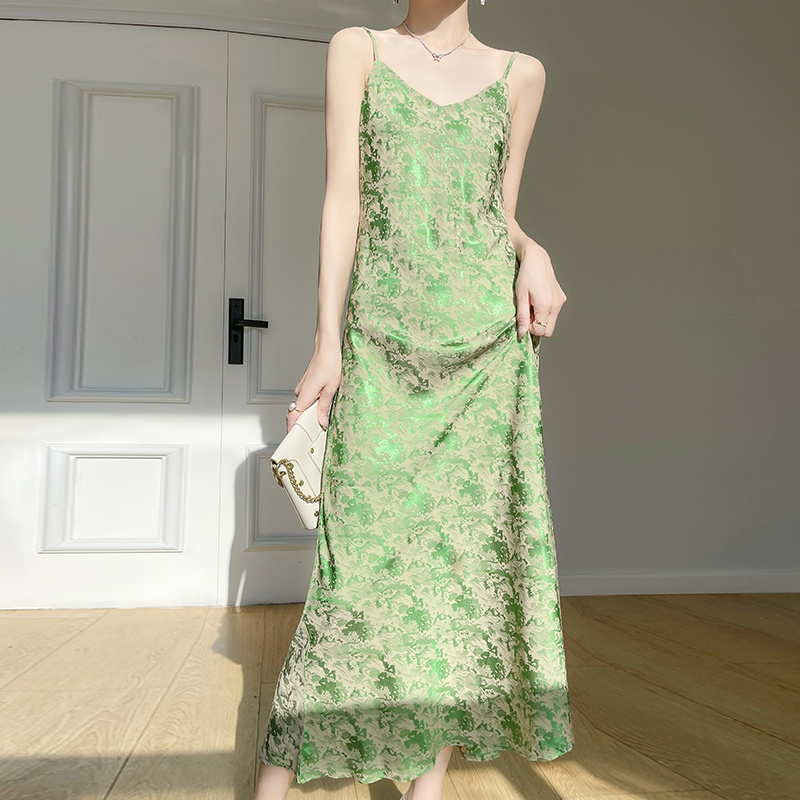 High-End Elegant Acetate Satin Suspender Skirt Summer A-Line Texture Slimming Look Goddess Style Silk Jumpsuit Long Skirt