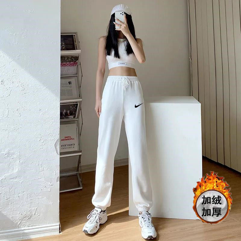 2023 Autumn Winter NK New Casual Loose Lenty Pants Women White Pure Cotton Sports Pants Men's Knitted Trousers-Taobao