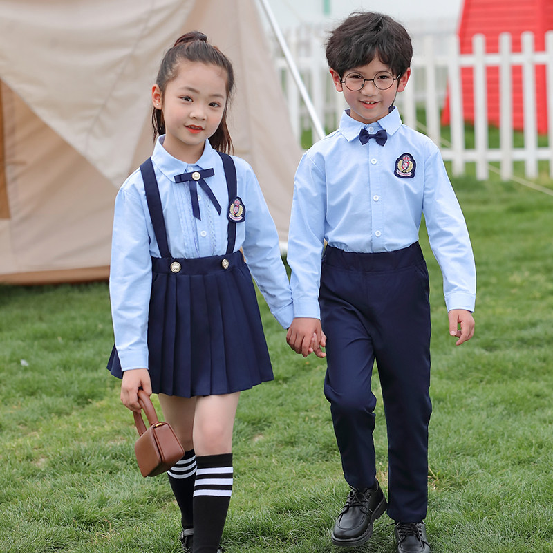 Male And Female Child Children Light Blue Shirt Skirt Large Chorus Recital Performance Out Clothing Primary And Middle School Gown Suit 