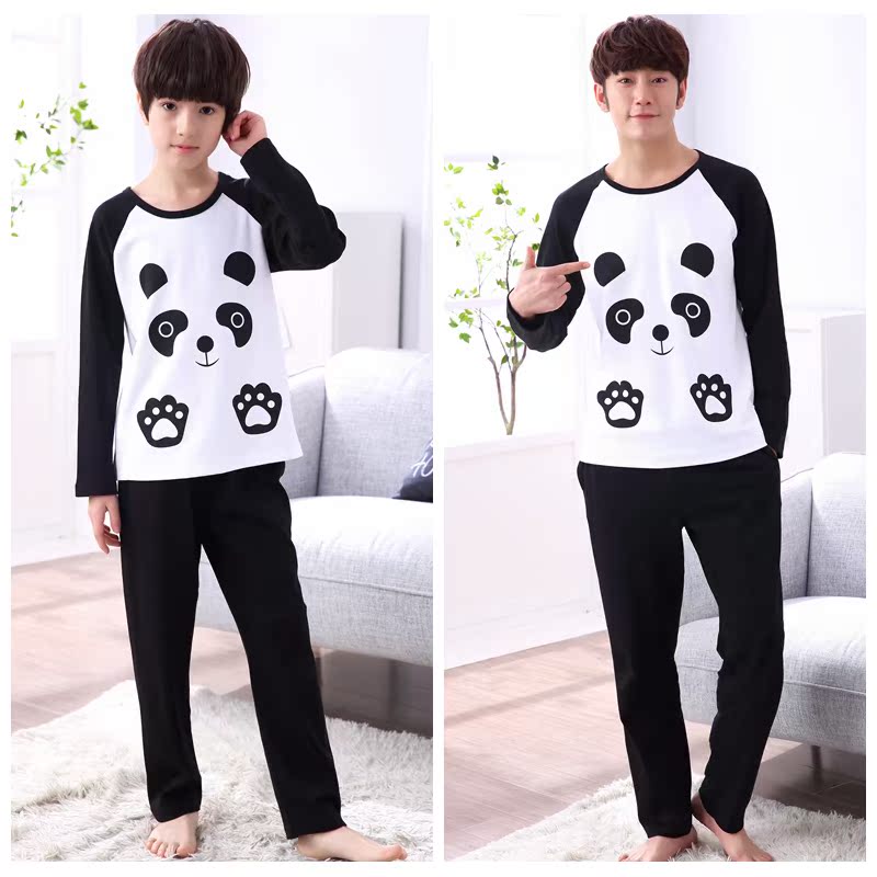Bộ đồ ngủ nam cotton dài tay nam trẻ em lớn 3-18 tuổi vị thành niên cha và con trai bé trai phù hợp với cha mẹ đồ ngủ dễ thương cho cả nhà