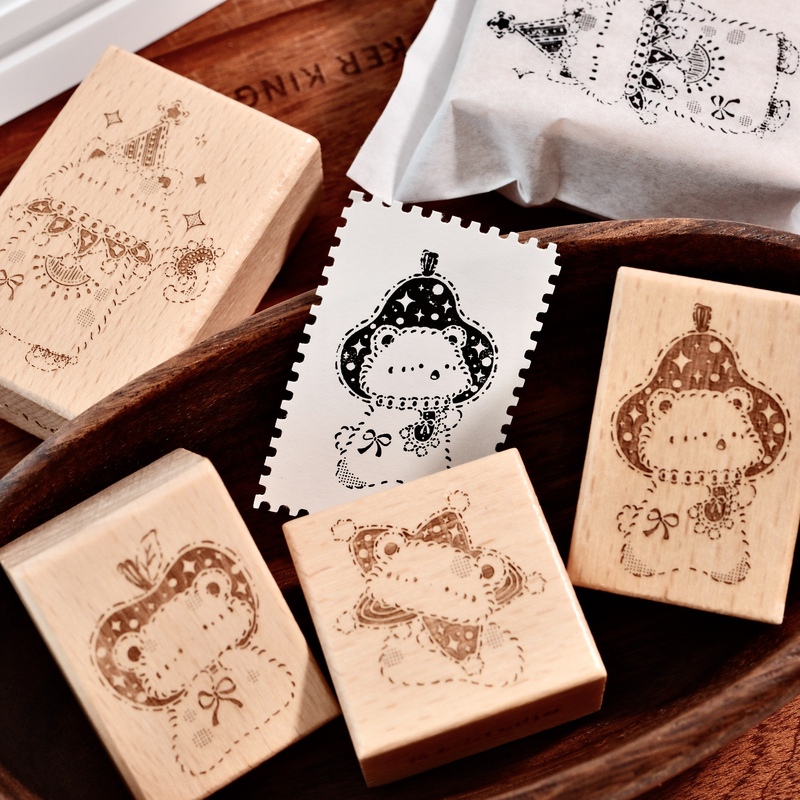 Happy Party Wooden Stamp | Huayao Studio Star Apple Pear Mouse Party Cat Happy Party Wooden Stamp | Huayao Studio Star Apple Pear Mouse Party Cat