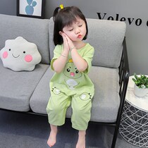 Cotton Girls Pajamas Summer Thin Air Conditioning Clothes Baby Short Sleeve One Piece Little Girls Childrens Home Clothes