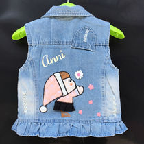 Childrens denim vest spring and autumn 1-3-6 years old girls Korean thin section denim vest baby outer clothes waistcoat