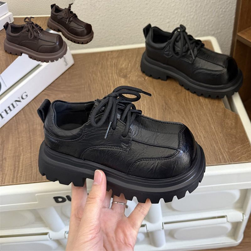 2026 New Style Lace-Up Large-Toe British Thick-Soled Children's Leather Shoes for Boys and Girls, Derby Shoes, Old Money Style Nick