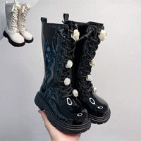 Martens, глянцевые высокие сапоги из лакированной кожи, модные детские осенние туфли, длина миди, стиль «принцесса», в западном стиле