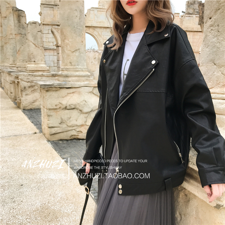 2018 đầu mùa thu mới chic đầu máy pu leather quần áo nữ Hàn Quốc phiên bản của lỏng thường dài tay áo khoác da ngắn áo triều bomber da
