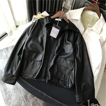 2018 autumn new Korean version chic wind lapel super soft large pocket small leather jacket short jacket thin loose women