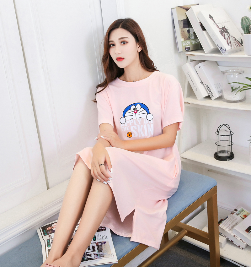 Áo ngủ nữ mùa hè dễ thương của Hàn Quốc Bộ đồ ngủ ngắn tay tươi mát có thể mặc công chúa hoạt hình lỏng lẻo dài Nhật Bản đầm nhung đẹp