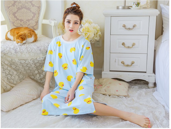 Phiên bản Hàn Quốc của váy ngủ nữ mùa hè cotton ngắn tay cotton gợi cảm ngắn tay chinchilla váy ngủ nhà dịch vụ đồ ngủ mùa hè váy mặc ở nhà
