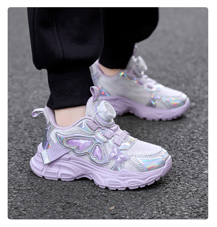 Babudou Girls' Shoes with Rotating Buttons, New Autumn and Winter Models, Breathable Double Mesh, Lightweight Girls' and Kidsren's Shoes, Sports Shoes — 11