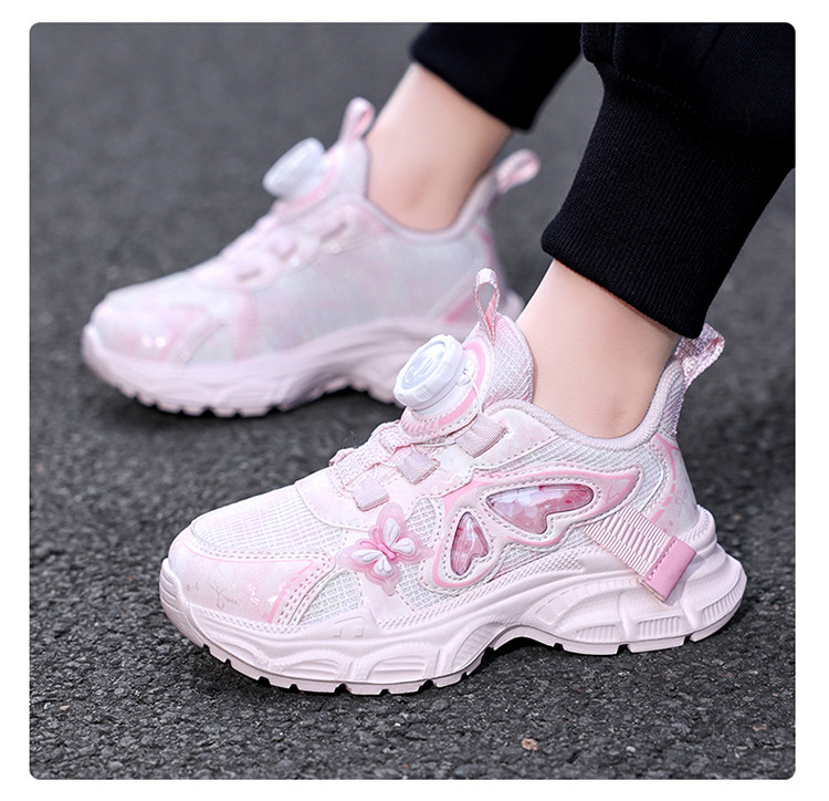 Babudou Girls' Shoes with Rotating Buttons, New Autumn and Winter Models, Breathable Double Mesh, Lightweight Girls' and Kidsren's Shoes, Sports Shoes — 12