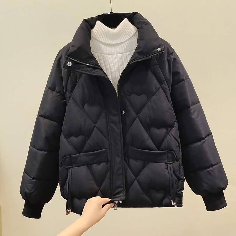 Down Cotton Jacket for Women, Short Style, 2025 New Korean Version, Winter Cotton Coat for Petite Women, Loose Fit, Thick Stand-Up Collar Cotton-Padded Jacket
