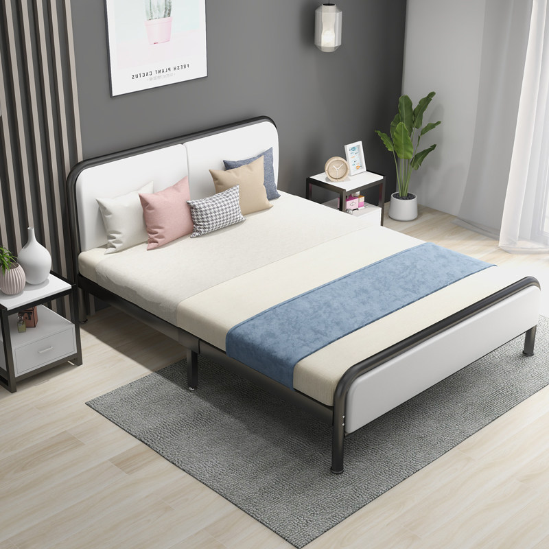 Wrought iron bed light luxury modern simple 1.8 double bed apartment dormitory 1.5 Nordic single soft bag net red iron frame bed