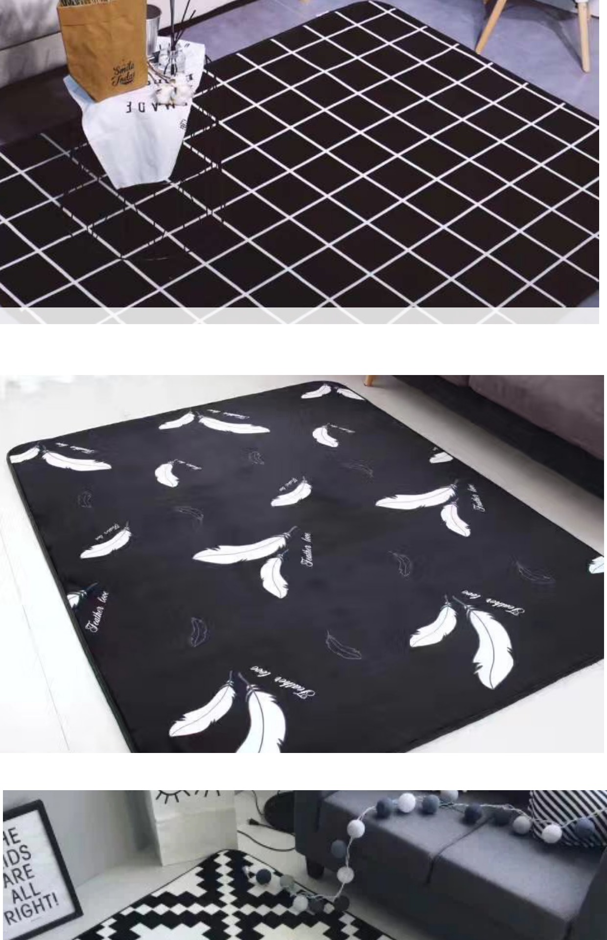 Tide thương hiệu châu Âu tối giản màu đen và trắng phòng khách bàn cà phê ngủ cạnh giường ngủ thảm thảm hiện đại sofa hình chữ nhật cửa đệm - Thảm tham long