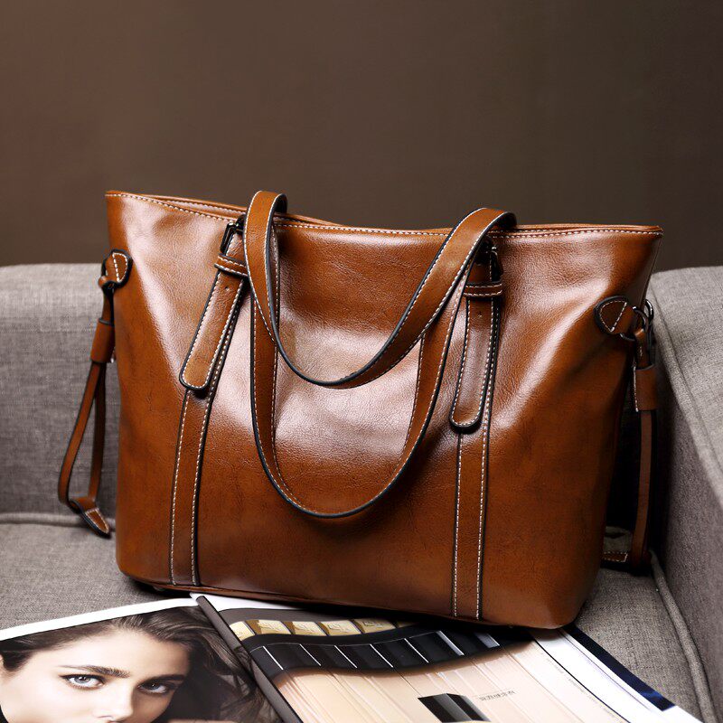 Hong Kong Lady Bull Leather Genuine Leather Girl Bag Single Shoulder Big Bag New Large Capacity Special Bag Hand Satchel Bag