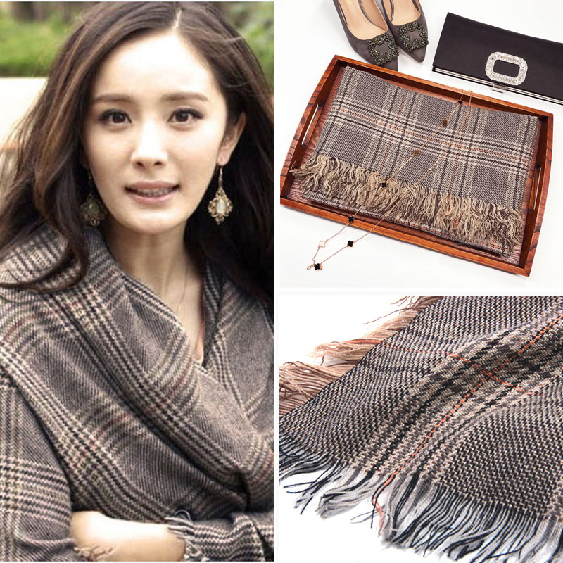 Hong Kong autumn and winter hair side scarves Inlenty grid imitation cashmere wool thickened shawl warm women's neck