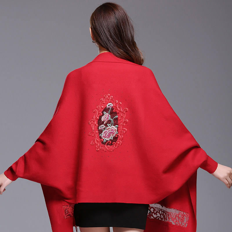 Hong Kong new with sleeves lady hollowed-out cape Spring autumn winter new elegant scarf double-face dual-use jacket