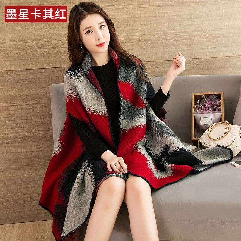 Hong Kong Shawl Scarf dual-use female autumn/winter warm cape jacket new Korean version thickened 100 hitch a big cloak