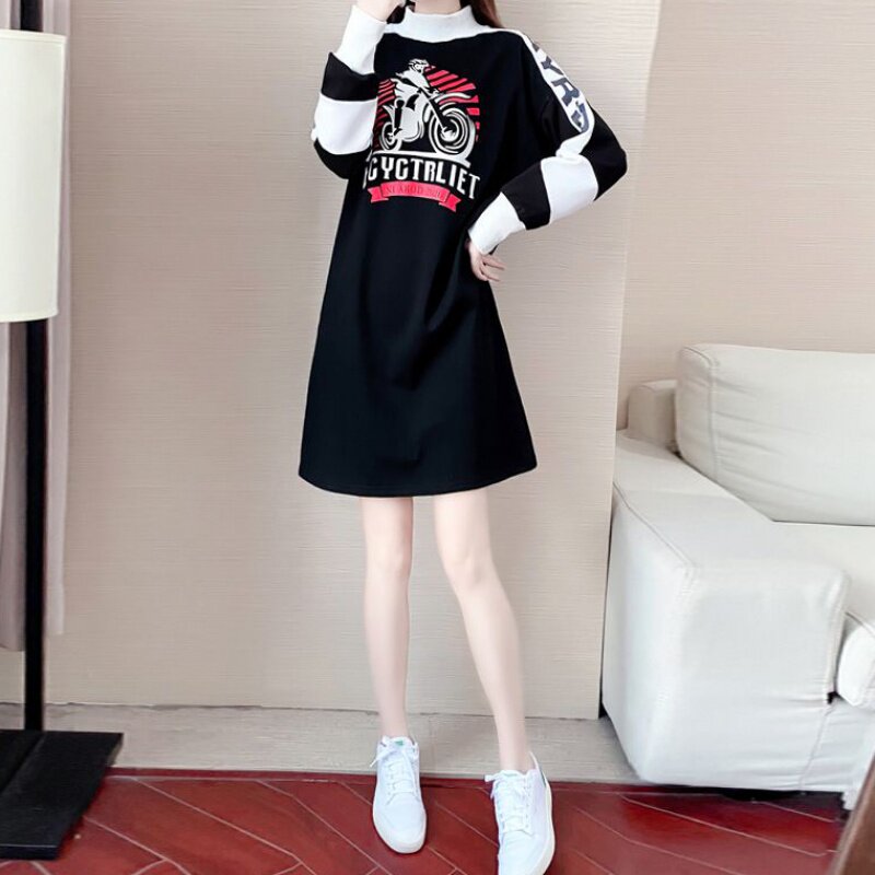 Hong Kong sweater dress women's 2020 autumn new Korean version loose temperament slim mid-length version of half turtleneck dress
