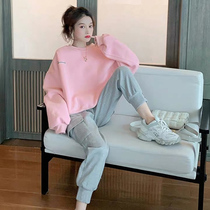 Hong Kong Fashion Sports Female Spring 2021 new Korean Ocean Gas Pink Casual Pants two pieces