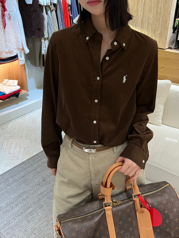 Thirteen Rows Xixi 6672 Autumn Corduroy Embroidered Pony Shirt with Turn-Down Collar Versatile Long Sleeve Top Jacket for Women Thirteen Rows Xixi 6672 Autumn Corduroy Embroidered Pony Shirt with Turn-Down Collar Versatile Long Sleeve Top Jacket for Women