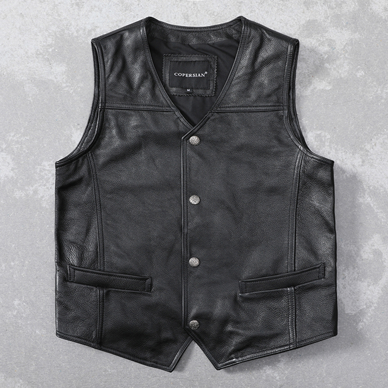 First-Layer Cowhide Genuine Leather Vest for Men, Pure Leather Sleeveless Jacket, Slim Fit Workwear, V-Neck Vest, Special Price Bargain First-Layer Cowhide Genuine Leather Vest for Men, Pure Leather Sleeveless Jacket, Slim Fit Workwear, V-Neck Vest, Special Price Bargain