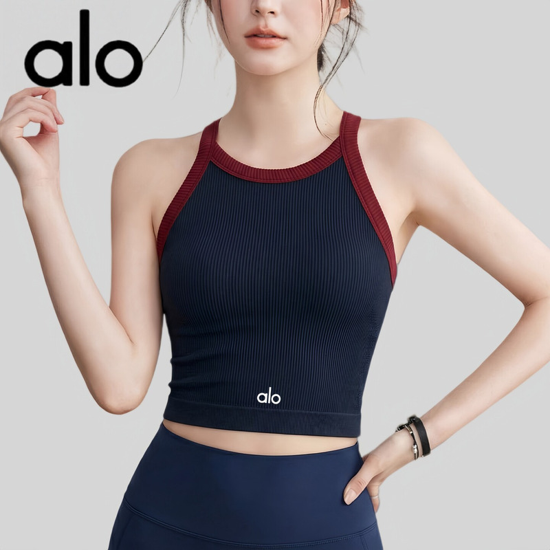 Aio Yoga Vest with Chest Pads for Women, Summer Push-Up Shockproof Running Bra, Outerwear Retro Sports Racerback Bra