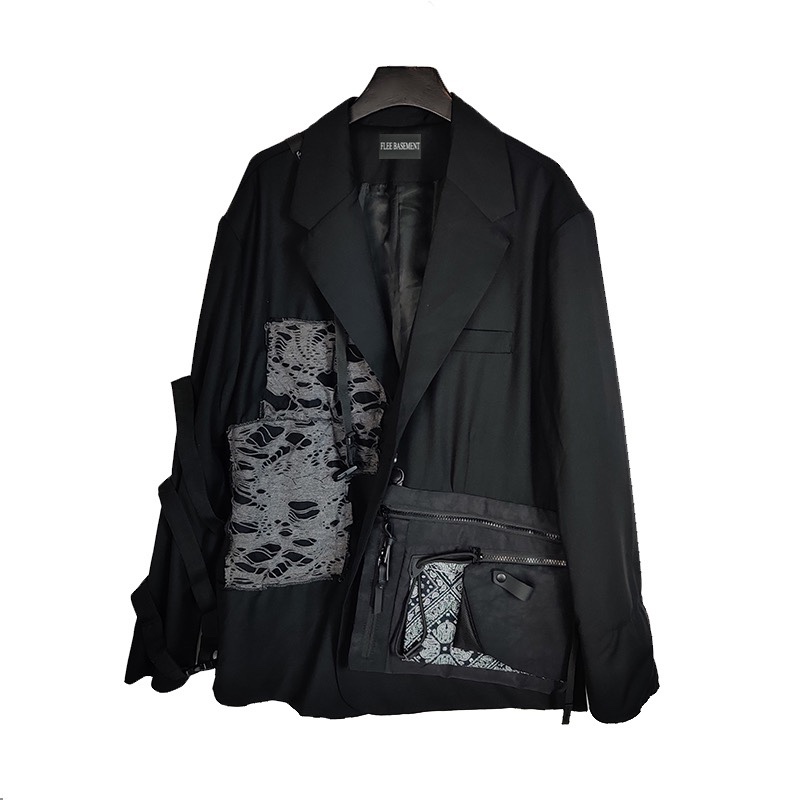 Flee Basement Autumn and Winter Loose-Fitting Functional Patchwork Paisley Irregular Design Suit Jacket for Men Flee Basement Autumn and Winter Loose-Fitting Functional Patchwork Paisley Irregular Design Suit Jacket for Men