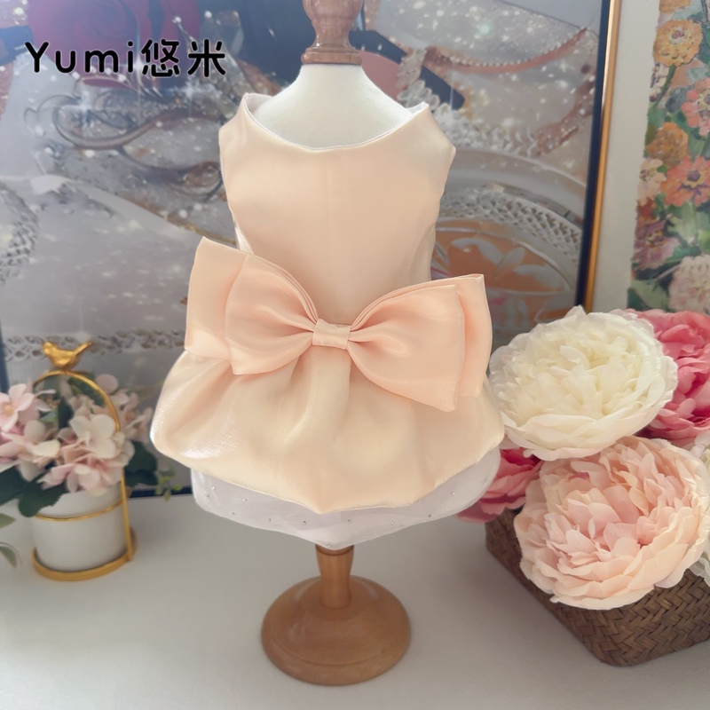 Yumipaws Pet Cat and Dog Clothes Wedding Dress Light Luxury Gown Flowing Tulle Princess Dress Birthday Small Dog Teddy