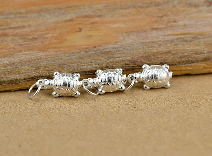 990 Sterling Silver Phụ kiện Rùa Mặt dây chuyền Vòng tay Vòng chân Con rùa Mặt dây chuyền Handmade DIY Phụ kiện đính cườm - Vòng chân vòng chân titin ko gỉ