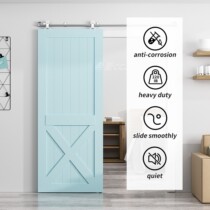 Barn door hanging rail complete set of stainless steel round tube wooden door glass door barn door hardware sliding door accessories hanging wheel track