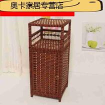 Fu-shaped straw rattan double-layer bedside cabinet living room cabinet toilet narrow cabinet simple flower stand phone chestnut