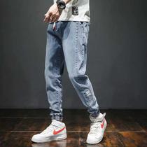 Jeans men loose 2020 summer fashion brand casual overalls Korean version of the trend of wild Harun drawstring trousers
