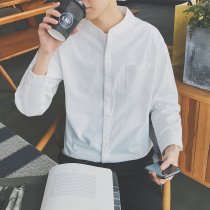 Shirt long sleeve men Korean version of the trend black collar handsome shirt loose Hong Kong style casual mens inch shirt tide outside