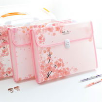 Ancient style Cherry Blossom portable organ bag folder multi-layer cute Korean version of the student paper storage bag female information book