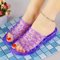 Jelly transparent crystal slippers women wear summer heels ladies sandals thick soles outdoor sandals plastic plus size