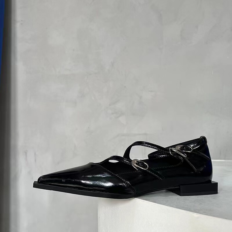 Matte Flat Pointed Toe Shoes for Women, French Style Shallow Mouth Genuine Leather Black Retro High Heels, Mary Jane Shoes, Women's Leather Shoes Matte Flat Pointed Toe Shoes for Women, French Style Shallow Mouth Genuine Leather Black Retro High Heels, Mary Jane Shoes, Women's Leather Shoes