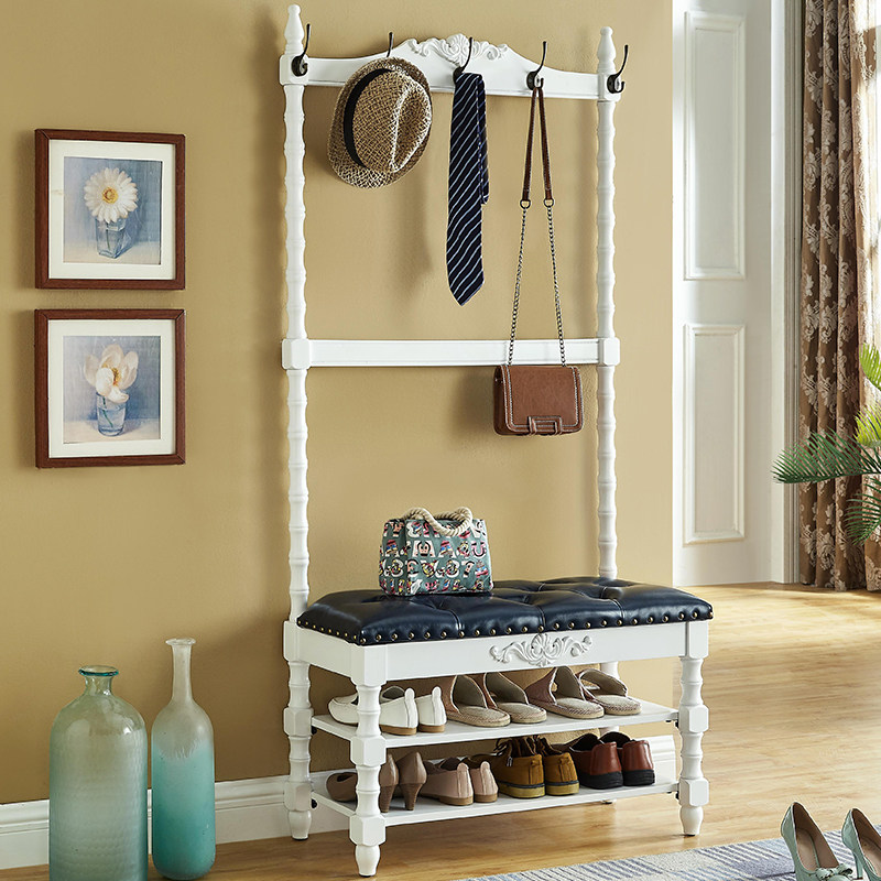 Eurostyle solid wood Multi-functional shoe changing stool clothes hat rack integrated storage stool bedrooms can be seated with clothes hangers in and out of the shoes stool