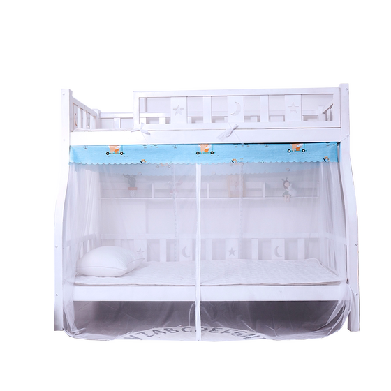 A trapezoidal high and low children's bed with a height of 1.2m, 1.35m, and a height of 1.5m, with a double layered bed and mosquito net for household use