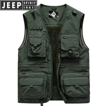 Jeep autumn vest waistcoat vest multi-pocket fishing mesh vest breathable tooling