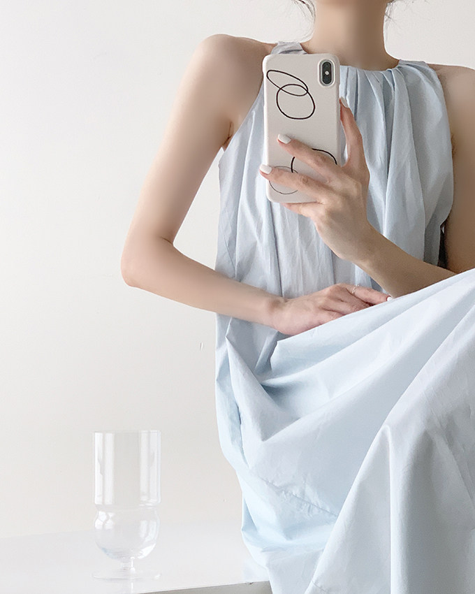 挂脖无袖连衣裙女度假宽松蓝色裙子法式复古吊带裙长裙高级感夏装详情27