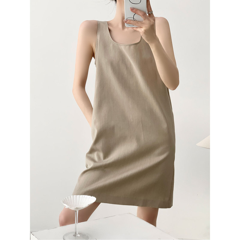 New Product 5% off Corona Coast French-Style Sleeveless Dress for Women, Summer Loose Minimalist U-Neck Tank Top Dress