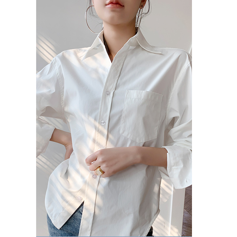 Spot - coated with long sleeves hard anti - wrinkle texture BF suit white shirt woman