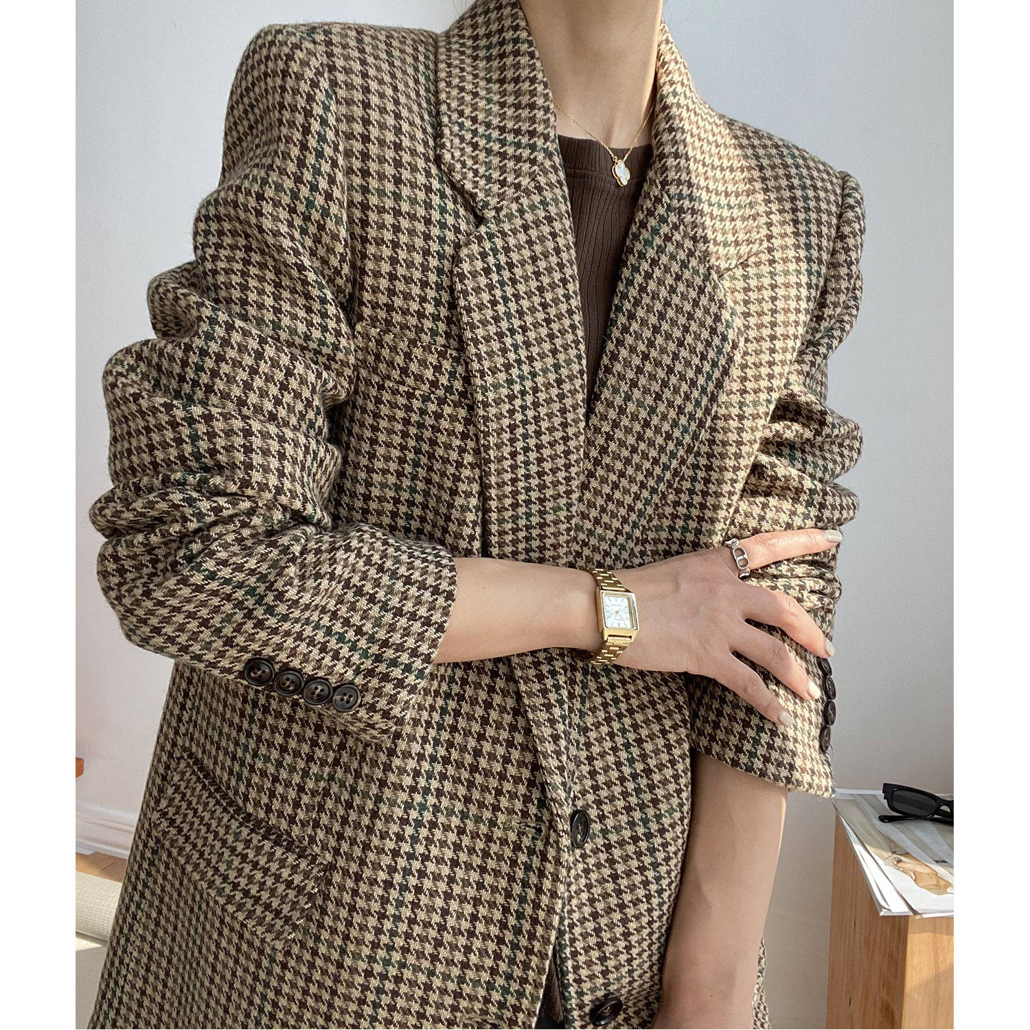 The new British wind casual temperament of small - sized suit suit for the winter of the winter of the thousand birds wool suit