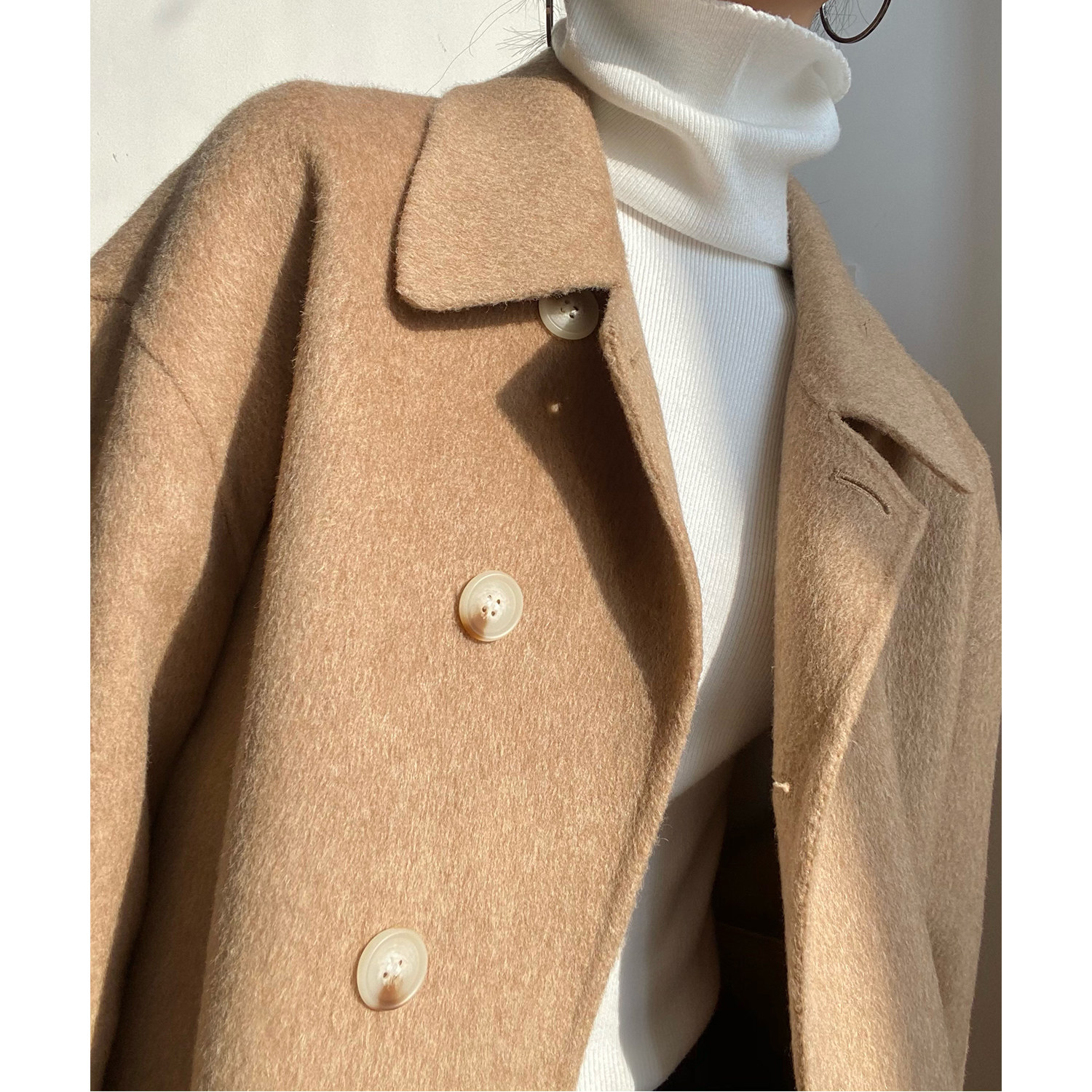 Korean version loose with short double sided cashmere big coat woman small sub-display slim temperament hump wool suit jacket autumn and winter