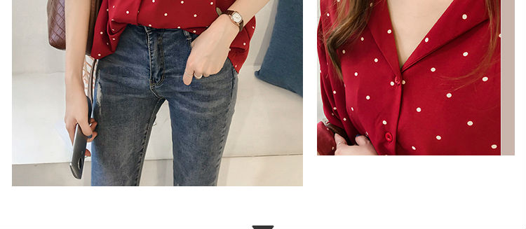 Kích thước lớn chất béo mm thu đông Hồng Kông hương vị sóng in áo voan nữ dài tay áo sơ mi Han Fan áo đáy thủy triều áo sơ mi lacoste