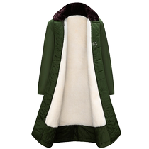 Wool military cotton coat mens winter fur one-piece thickened long labor protection work cotton clothing cold-proof cotton coat jacket
